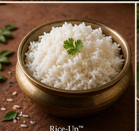 A bowl of Rice-Up enhanced rice garnished with coriander